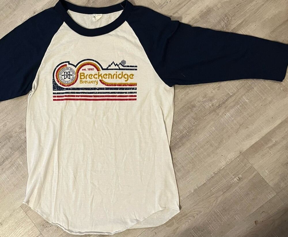 Breckenridge Brewery Shirt Vintage Style Raglan Baseball 3/4 Sleeve Blue M